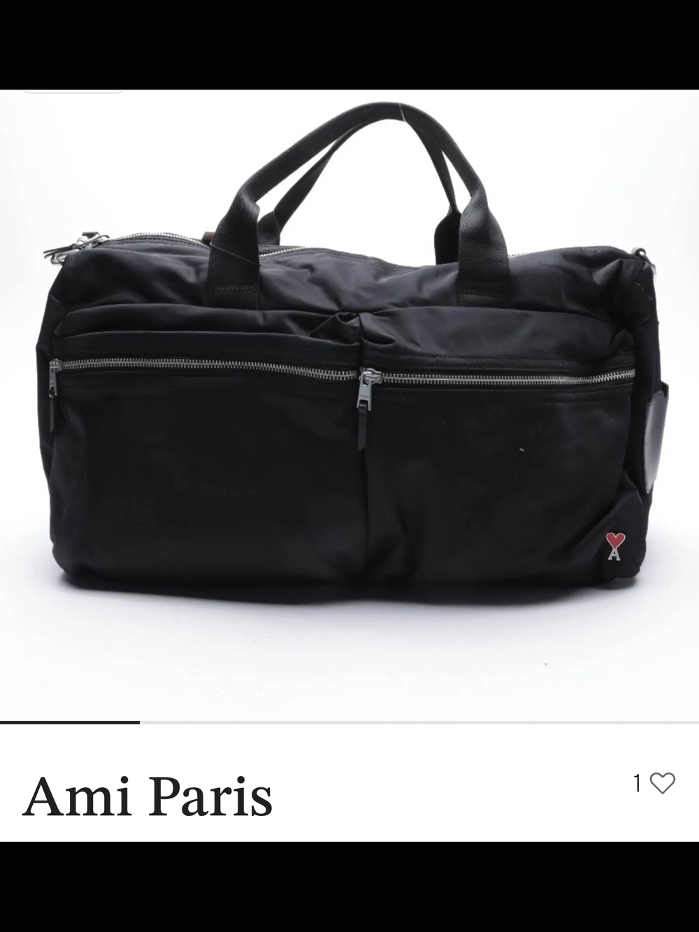 Ami Paris Black Nylon Weekend Duffle Bag